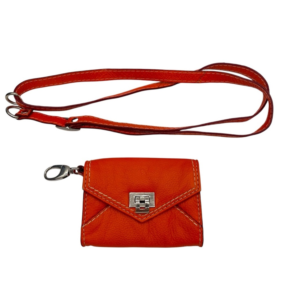 Alicia Klein Leather Envelope Wallet Clutch with Detachable Strap in Orange